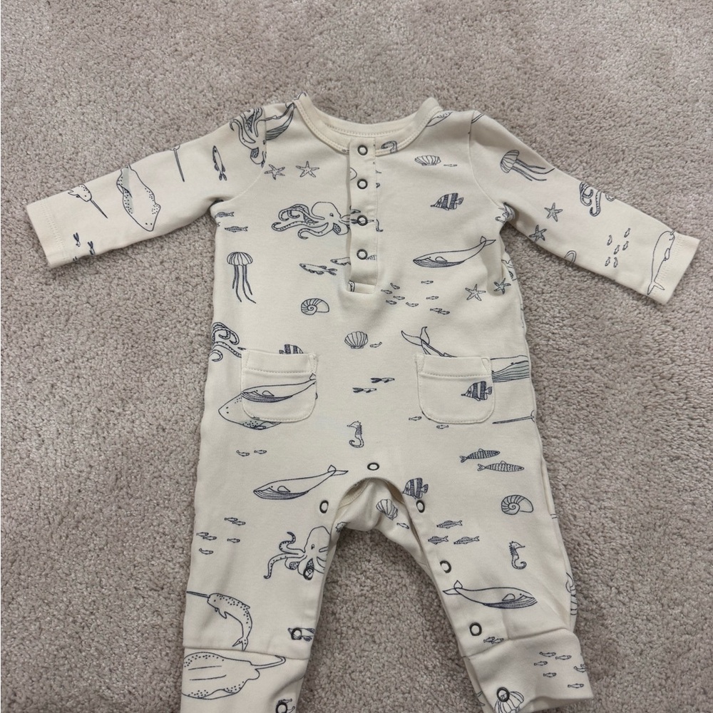 Pehr Henley Patch Pocket Romper - Life Aquatic Print - 0 to 3 months